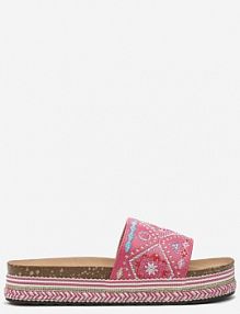 Fuksjowe Klapki Boho na Niskiej Platformie Ozdobione Plecionką i Cyrkoniami Giratsa Renee damskie