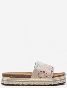 Beżowe Klapki Boho na Niskiej Platformie Ozdobione Plecionką i Cyrkoniami Giratsa Renee damskie