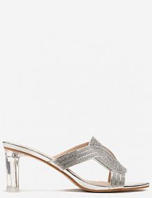Srebrne Klapki z Transparentnym Słupkiem i Cyrkoniami Valmara Renee damskie