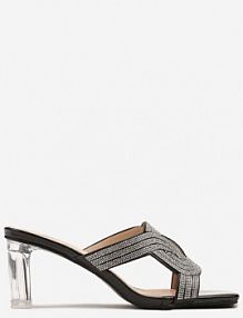 Czarne Klapki z Transparentnym Słupkiem i Cyrkoniami Valmara Renee damskie