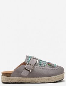 Szare Klapki Oplecione Jutą z Cyrkoniami z Koralikami i Paskiem Opaque Renee damskie