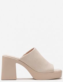 Beżowe Klapki na Słupku z Platformą z Szerokim Paskiem z Ekozamszu Airgasta Renee damskie