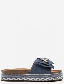 Granatowe Klapki na Ozdobnej Podeszwie z Kokardą i Metalicznymi Detalami Silgara Renee damskie