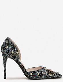 Zielone Szpilki z Noskiem w Szpic z Oryginalnym Wzorem z Cyrkoniami i Nitami Alfiratte Renee