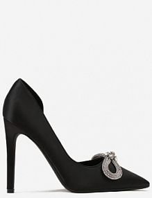 Czarne Szpilki z Cyrkoniami na Metalicznej Kokardzie Thistlea Renee