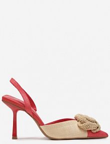 Czerwone Wsuwane Sandały na Niskiej Szpilce z Aplikacją 3D Kwiatkiem Salthe Renee
