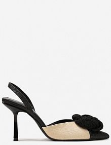 Czarne Wsuwane Sandały na Niskiej Szpilce z Aplikacją 3D Kwiatkiem Salthe Renee
