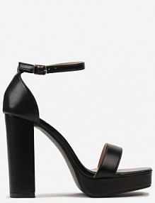 Czarne Klasyczne Sandały z Imitacji Skóry na Niskiej Platformie i Słupku Opifiana Renee