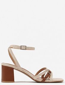 Białe Sandały na Niskim Słupku ze Sprzączkami z Cyrkoniami Ovenibia Renee