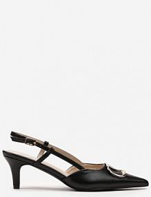 Czarne Sandały ze Sprzączką na Niskiej Szpilce z Metaliczną Klamrą Atinea Renee
