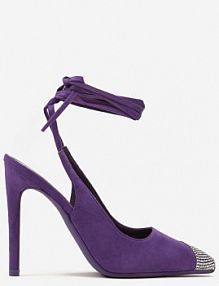 Fioletowe Sandały z Noskiem Ozdobionym Cyrkoniami i Wiązaniem wokół Łydki na Szpilce Hlienoma Renee