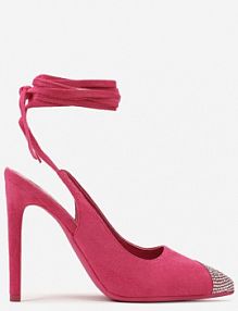 Fuksjowe Sandały z Noskiem Ozdobionym Cyrkoniami i Wiązaniem wokół Łydki na Szpilce Hlienoma Renee