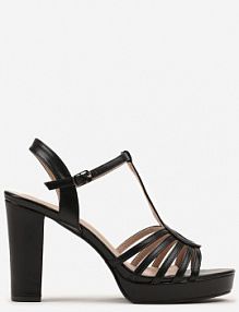 Czarne Sandały na Słupku i Niskiej Platformie Xalena Renee