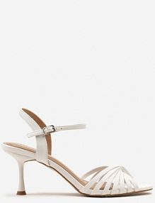 Białe Sandały z Imitacji Skóry na Niskiej Szpilce ze Sprzączką Marique Renee