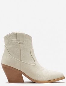 Beżowe Botki Kowbojki na Słupku z Przeszyciami Weava Renee damskie