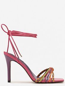 Fuksjowe Sandały na Szpilce z Ozdobnym Wiązaniem przy Kostce Jocelinna Renee