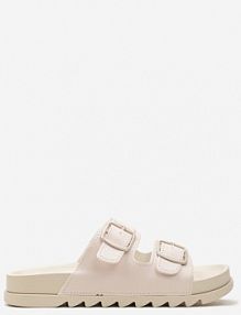 Beżowe Klapki na Grubej Nieregularnej Podeszwie z Klamrami Teloriansa Renee damskie