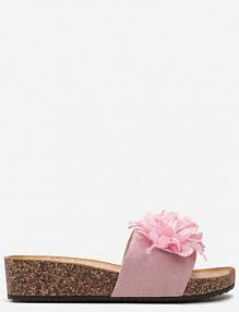 Różowe Klapki na Korkowej Podeszwie z Ozdobnym Kwiatkiem Ariselda Renee damskie