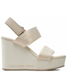 Sandały na koturnie Calvin Klein Jeans écru 