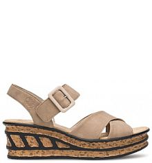 Sandały na koturnie Rieker beżowe 
