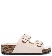 Klapki na koturnie Clara Barson beżowe 