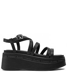 Sandały na koturnie Tommy Jeans czarne 