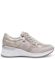 Półbuty sznurowane Rieker srebrne damskie 