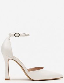 Białe Szpilki Klepsydrowe z Paskiem Ozdobionym Cyrkoniami Keramla Renee