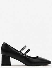 Czarne Czółenka na Niskim Obcasie z Cienkimi Paskami i Sprzączkami Fortantia Renee