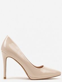 Beżowe Wysokie Szpilki z Lakierowanej Imitacji Skóry Banesi Renee