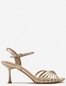 Złote Sandały z Imitacji Skóry na Niskiej Szpilce ze Sprzączką Marique Renee