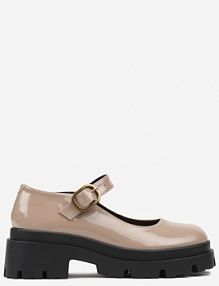 Ciemnobeżowe Półbuty Lakierowane na Platformie i Słupku w Stylu Mary Jane Omela vices damskie