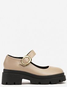 Beżowe Półbuty na Platformie w Stylu Mary Jane Ozdobione Metaliczną Sprzączką Zinida vices damskie