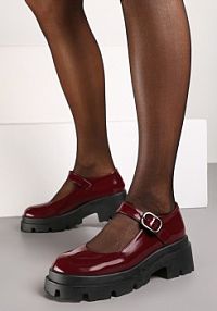 Bordowe Półbuty Lakierowane na Platformie i Słupku w Stylu Mary Jane Omela vices damskie