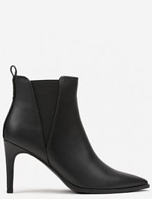 Czarne Eleganckie Botki na Obcasie ze Szpiczastym Noskiem i Elastycznymi Wstawkami Domenia vices