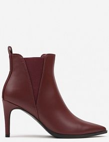 Bordowe Eleganckie Botki na Obcasie ze Szpiczastym Noskiem i Elastycznymi Wstawkami Domenia vices