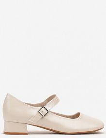 Beżowe Klasyczne Czółenka Zdobione Paskiem i Sprzączką na Niskim Obcasie Vittia Renee