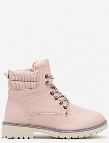 Różowe Sznurowane Casualowe Traperki na Płaskiej Podeszwie Relobia vices damskie