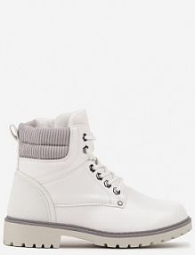 Białe Sznurowane Casualowe Traperki na Płaskiej Podeszwie Relobia vices damskie