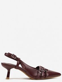 Bordowe Czółenka z Noskiem w Szpic na Obcasie Kaczuszce z Dekoracyjnymi Klamrami Sinitte vices