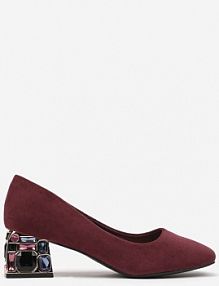 Bordowe Czółenka na Słupku Ozdobione Kryształkami ze Skórzaną Wkładką Ovirora vices