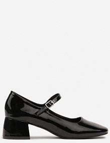 Czarne Lakierowane Czółenka na Niskim Słupku w Stylu Mary Jane Eriola Renee
