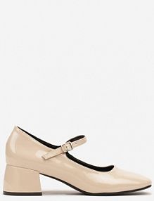 Beżowe Lakierowane Czółenka na Niskim Słupku w Stylu Mary Jane Eriola Renee