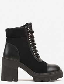 Czarne Botki na Obcasie z Platformą Ozdobione Wstawkami Ezilda vices