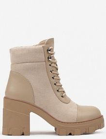 Beżowe Botki na Obcasie z Platformą Ozdobione Wstawkami Ezilda vices