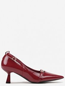 Bordowe Czółenka na Obcasie Typu Kaczuszka z Klamerkami i Wycięciami Anarita Renee