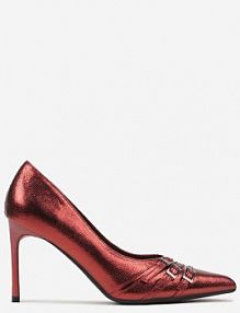 Bordowe Klasyczne Szpilki z Noskiem w Szpic Ozdobionym Klamerkami i Paseczkami Railanne Renee