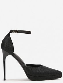 Czarne Eleganckie Brokatowe Szpilki Zapinane Wokół Kostki Daiera Renee