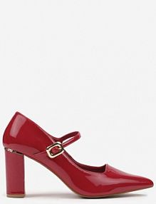 Bordowe Lakierowane Czółenka z Elegancką Klamerką na Słupku Naonisia Renee
