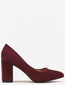 Bordowe Casualowe Czółenka na Słupku z Wkładką ze Skóry Naturalnej Maidra Renee